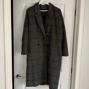 Monki plaid wool blend trench coat